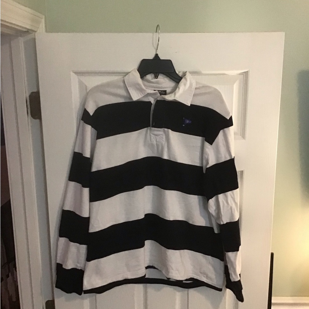 Charles River Apparel Rugby Shirt Medium Blue & White Stripes‎